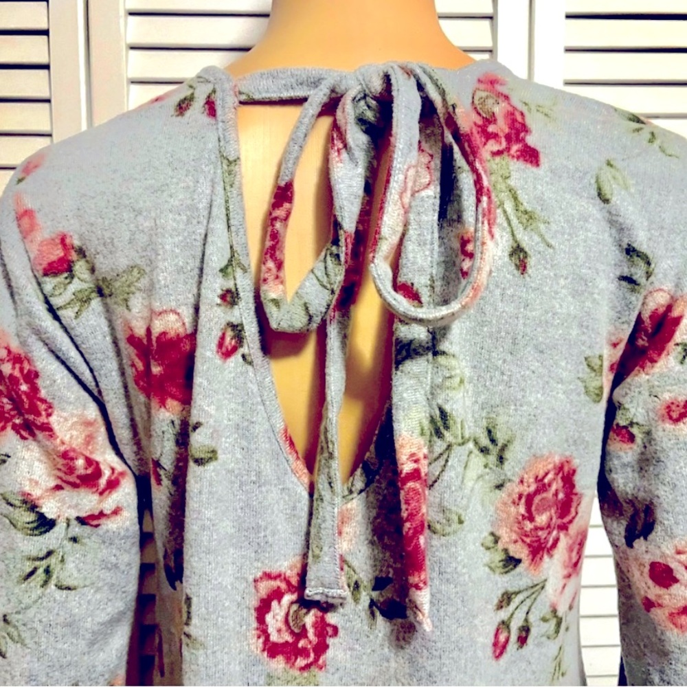 NWOT! Pretty Francesca's ALYA Gray & Pink Floral Long Sleeve A line dress Size S - Picture 7 of 12